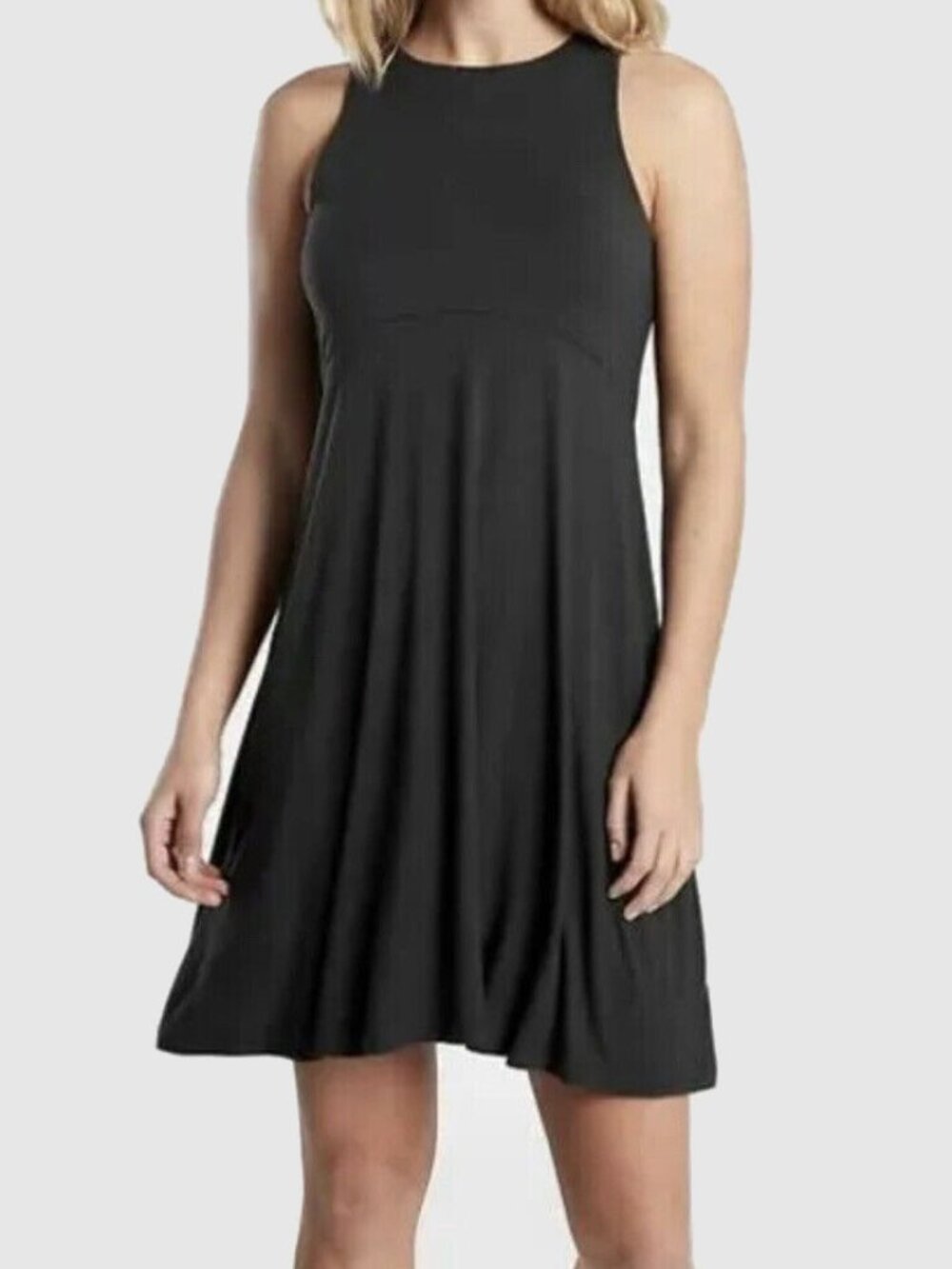Athleta Santorini Dress Black Sleeveless Fit & Flare Boatneck Size Medium